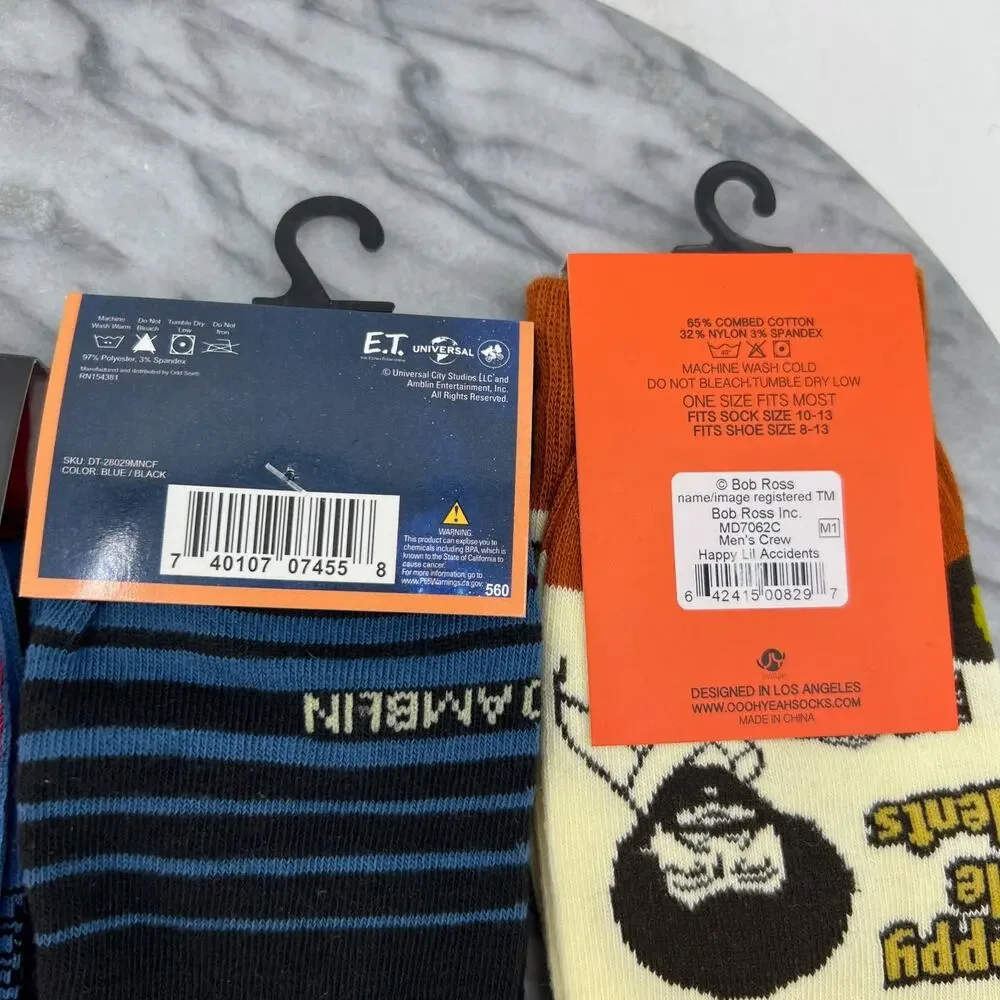 Spiderman, E.T. Movie, Bob Ross Crew Socks Men OSFM One Size Fits Most 3 Pairs
